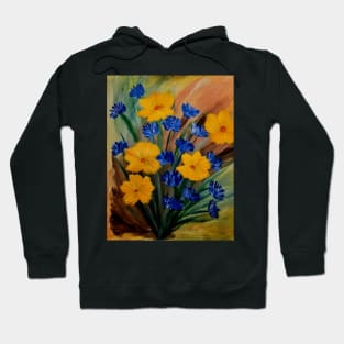 Started with a fun and background and tried to use colors that made my flowers pop off the canvas . Hoodie